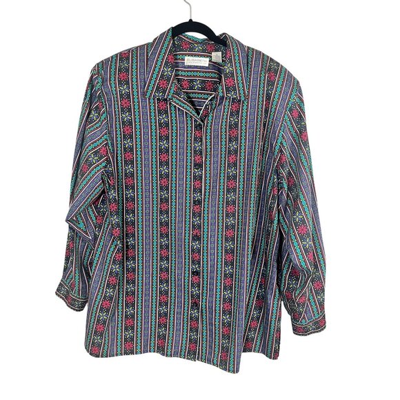 Retro Floral Western Shirt 18 Boho Striped Funky Classic Cowgirl 80s Aztec - Picture 1 of 10